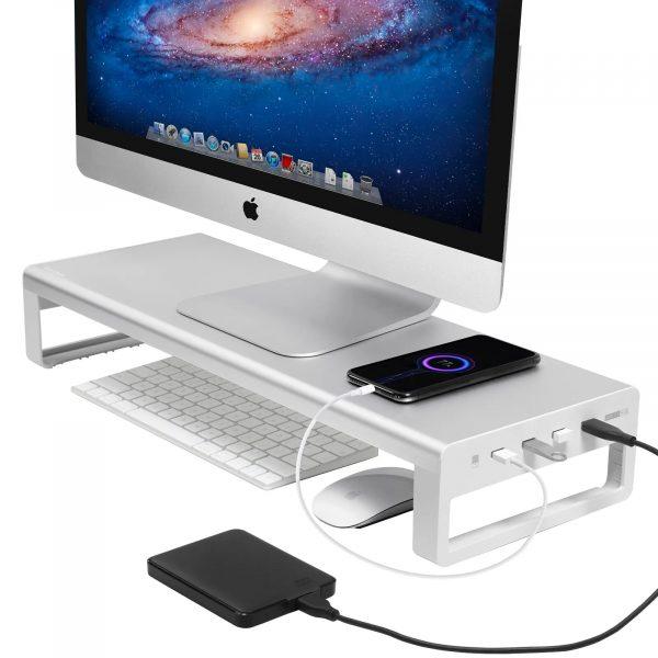 Soporte de Monitor de aluminio, elevador de Metal con USB 3,0, soporte de transferencia de datos y carga, almacenamiento de teclado y ratón, organizador de escritorio - Aluminum Monitor Stand Metal Riser with USB 3.0 Support Transfer Data and Charging,Keyboard and Mouse Storage Desk Organizer 360 group