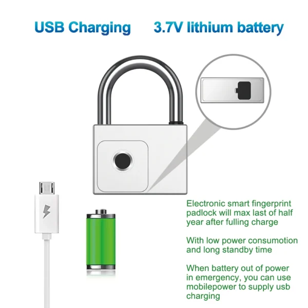 Candado Inteligente de Huellas Dactilares IP65 Impermeable Carga USB Alarma Antimanipulación - Candado inteligente con huella digital - IP65 impermeable, USB recargable, App Tuya/Smart Life 360 group