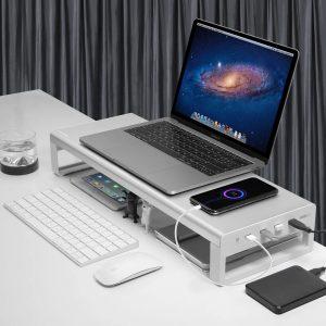 Soporte de Monitor de aluminio, elevador de Metal con USB 3,0, soporte de transferencia de datos y carga, almacenamiento de teclado y ratón, organizador de escritorio - Aluminum Monitor Stand Metal Riser with USB 3.0 Support Transfer Data and Charging,Keyboard and Mouse Storage Desk Organizer 360 group