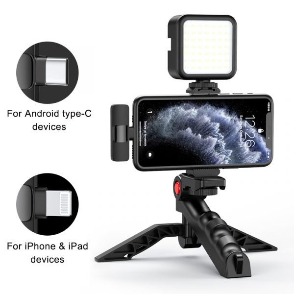 Vlogging Kit equipo teléfono trípode con micrófono Lavalier inalámbrico 2,4G para iPhone Android Smartphone Tablet SLR Cámara, Mamen - Fotografía Accesorios tipo 360 group